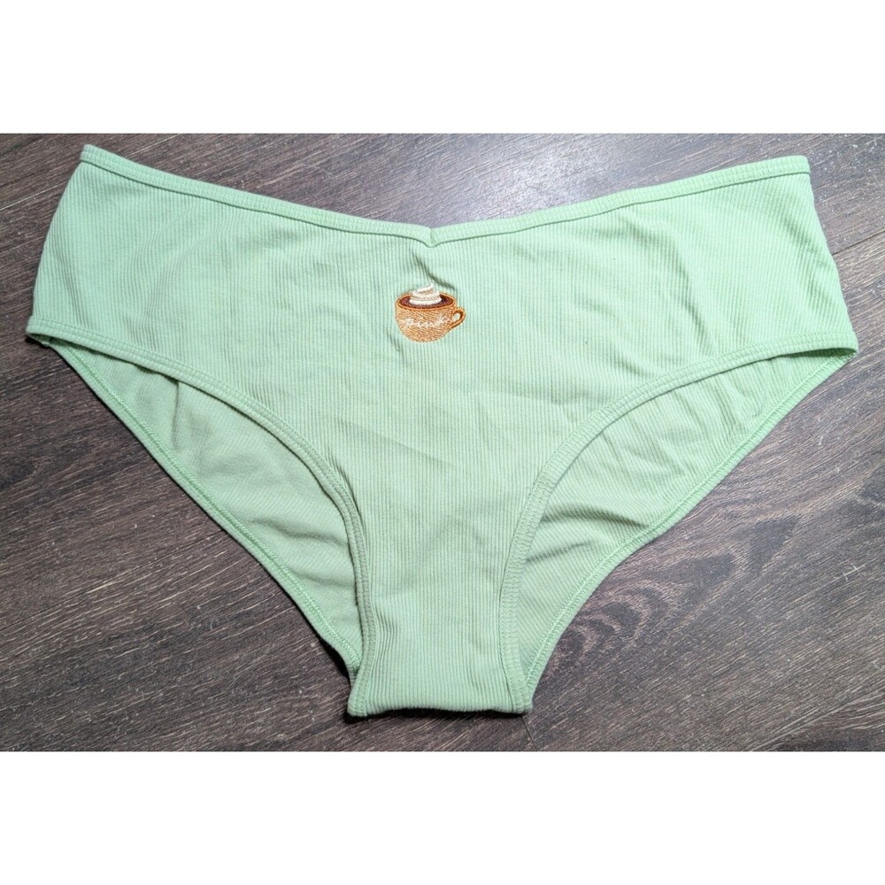 Victoria's Secret Pink Logo Light Green Pleated Cheeky Cheekster Panty XXL (322d